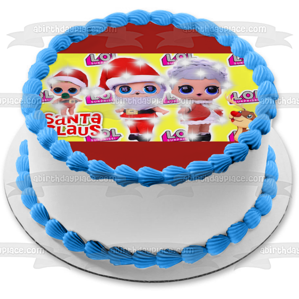 LOL Surprise Merry Christmas Santa Claus Mrs. Claus Reindeer Edible Cake Topper Image ABPID53090