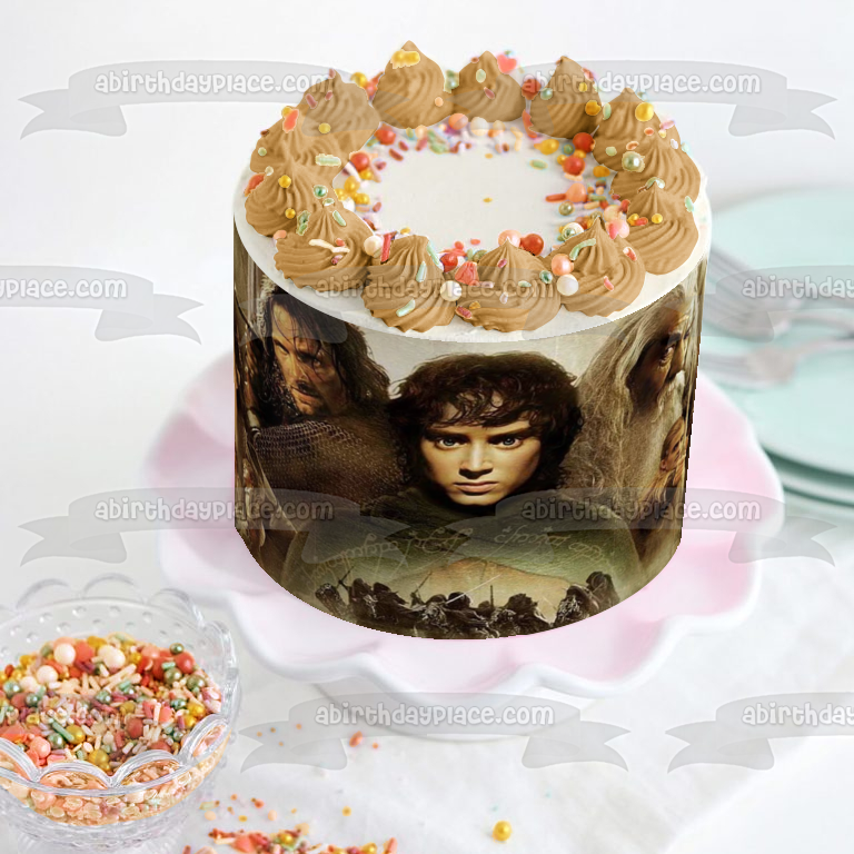 El Señor de los Anillos Póster del reparto principal Película de fantasía Frodo Baggins Gandalf Arwen Legolas Aragorn Imagen comestible para tarta ABPID52863 