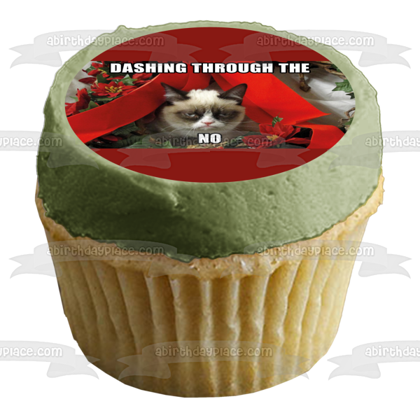 Meme navideño de Angry Cat "Dashing Through the No" Imagen comestible para decoración de tarta ABPID53102