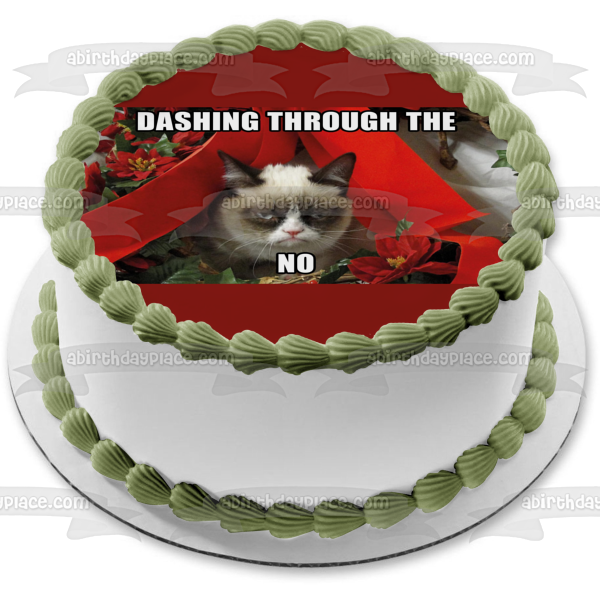 Angry Cat Christmas Meme "Dashing Through the No" Edible Cake Topper Image ABPID53102