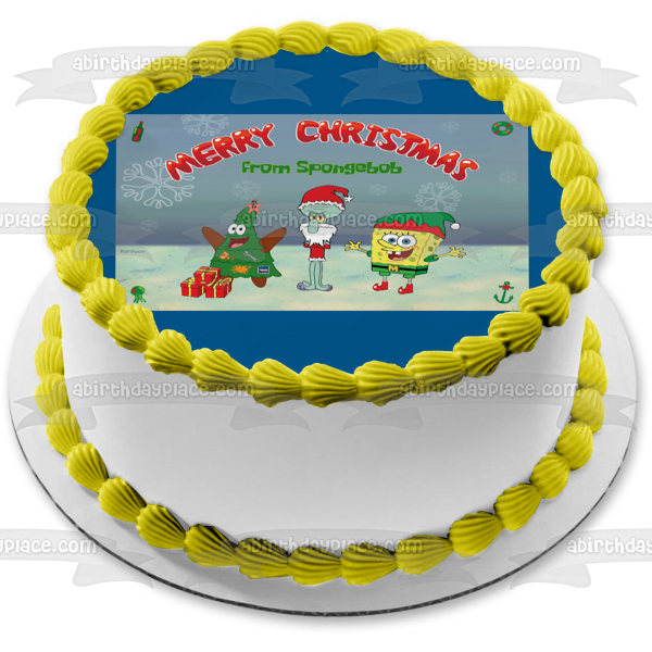 SpongeBob SquarePants Merry Christmas Patrick Squidword Christmas Costumes Edible Cake Topper Image ABPID53114