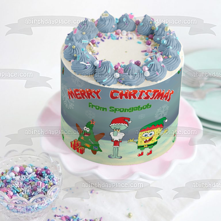 SpongeBob SquarePants Merry Christmas Patrick Squidword Christmas Costumes Edible Cake Topper Image ABPID53114