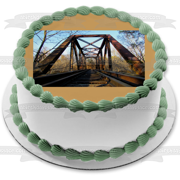 Imagen de decoración comestible para tartas de ferrocarril, vía de tren, puente, ingeniería, ABPID52890 