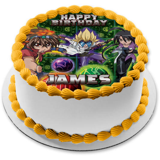 Bakugan Battle Brawlers Green Runes Background Dan Kuso Shun Kazami Masquerade Edible Cake Topper Image ABPID56429