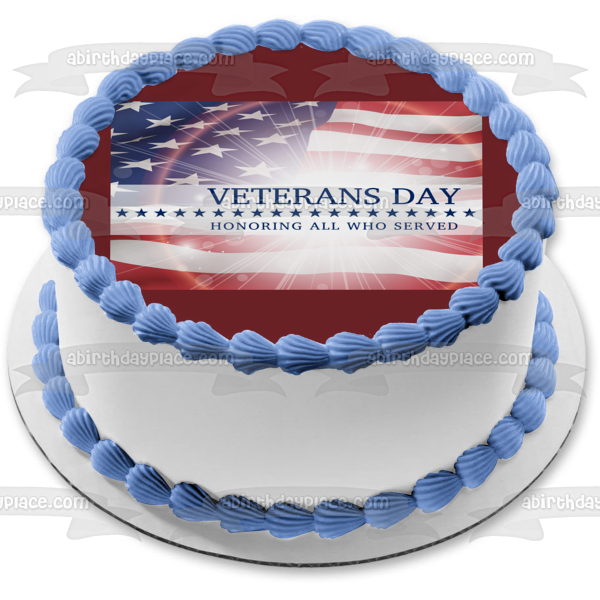 Imagen de decoración comestible para tarta del Día de los Veteranos en honor a todos los que sirvieron a la bandera estadounidense ABPID53301 