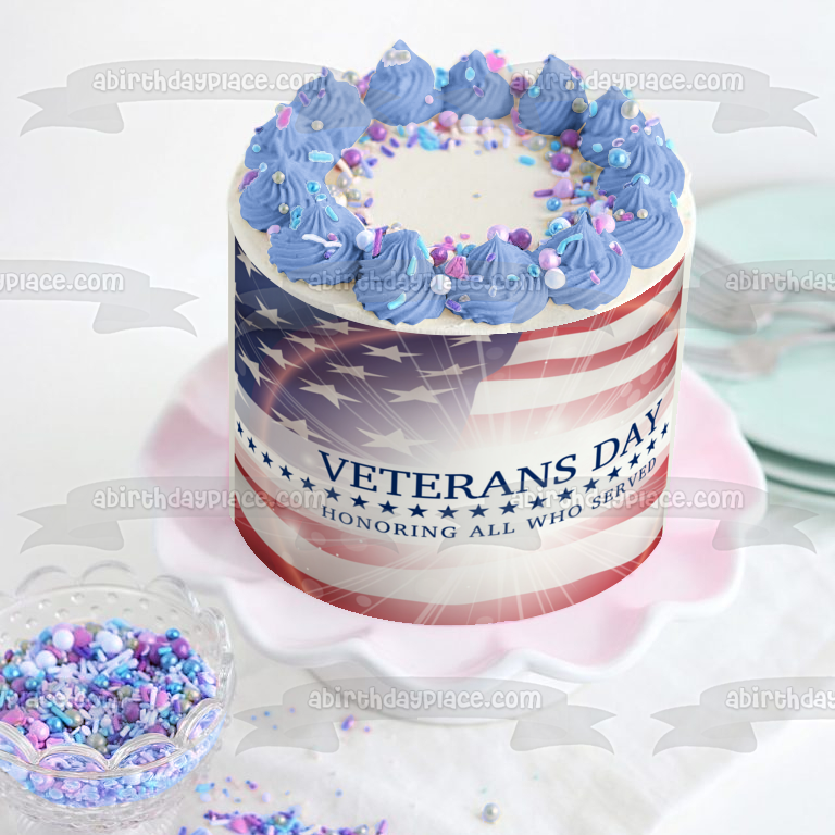 Imagen de decoración comestible para tarta del Día de los Veteranos en honor a todos los que sirvieron a la bandera estadounidense ABPID53301 