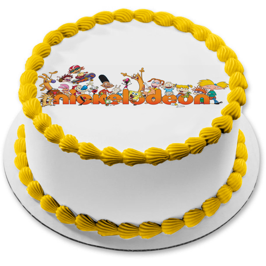 Logotipo de Nickelodeon Personajes de dibujos animados clásicos de los 90 Hey Arnold Tommy Angelica Gerald CatDog Imagen comestible para tarta ABPID53239 