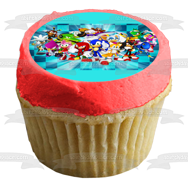 Sonic Cast Checkers Fondo Tails Amy Rose Knuckles Imagen comestible para decoración de tarta ABPID56453 