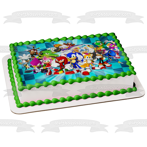 Sonic Cast Checkers Fondo Tails Amy Rose Knuckles Imagen comestible para decoración de tarta ABPID56453 