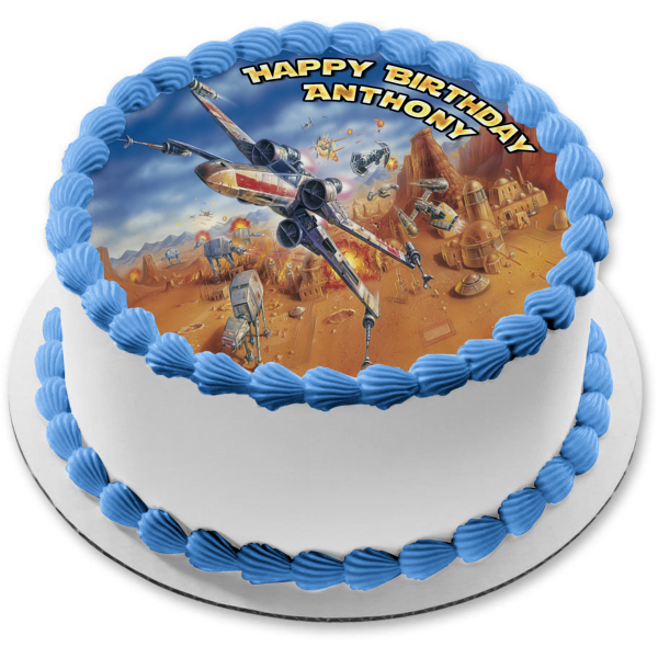 Star Wars Battle X Wing Tie Fighter at at Walkers Edible Cake Topper Image ABPID56455