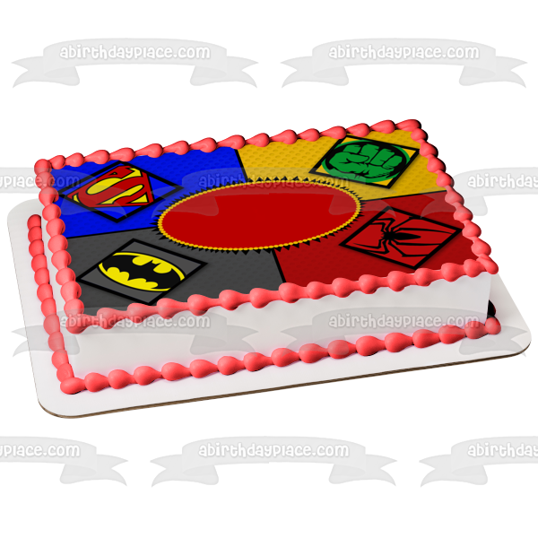 Superhéroes Batman Superman Spider-Man The Hulk Logos Edible Cake Topper Imagen ABPID56456 