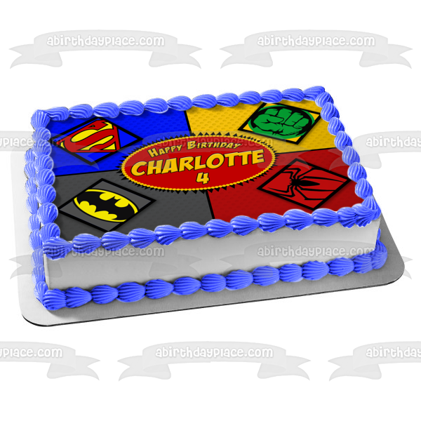 Superhéroes Batman Superman Spider-Man The Hulk Logos Edible Cake Topper Imagen ABPID56456 