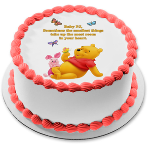 Disney Winnie The Pooh Baby Shower Personalized Name Piglet Butterflies  Smallest Things Take Up The Most Room In Your Heart Edible Cake Topper  Image