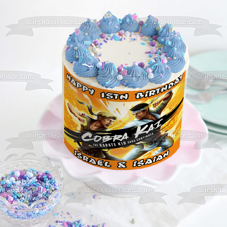 Cobra Kai The Karate Kid Saga continúa videojuego feliz cumpleaños personalizable comestible decoración para tarta imagen ABPID53709 