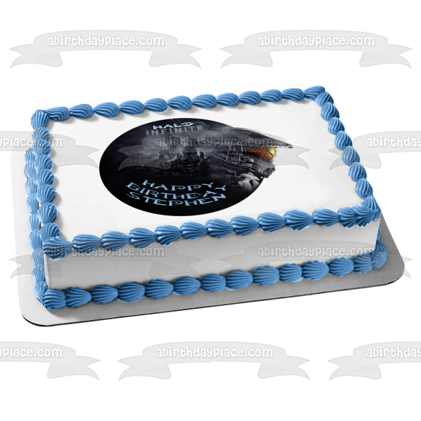 Halo Infinite Feliz Cumpleaños Tu Nombre Personalizado Imagen comestible para decoración de tarta ABPID53713 