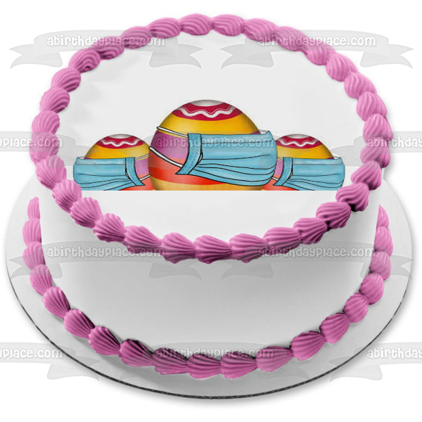 Feliz Pascua Huevos de Pascua con máscaras Imagen comestible para decoración de tarta ABPID53738 