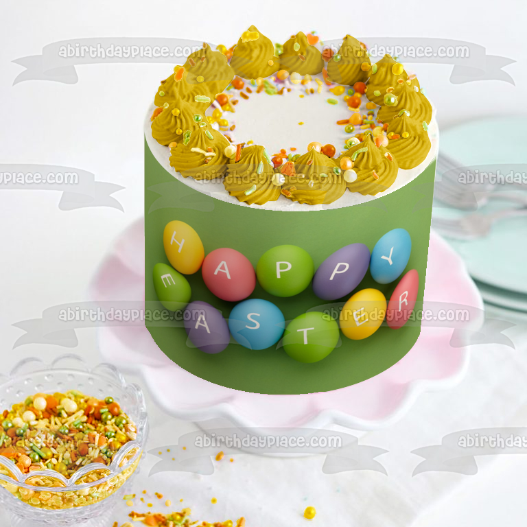 Feliz Pascua Pastel Huevos De Pascua Imagen De Adorno Comestible Para Pastel ABPID53744 