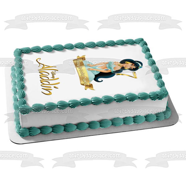 Disney Aladdin Princess Jasmine Customizable Happy Birthday Banner Edible Cake Topper Image ABPID53457