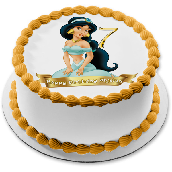 Disney Aladdin Princess Jasmine Customizable Happy Birthday Banner Edible Cake Topper Image ABPID53457