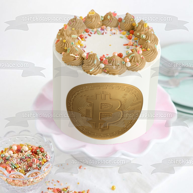 Imagen comestible para decoración de tarta con símbolo de moneda Bitcoin ABPID53768 