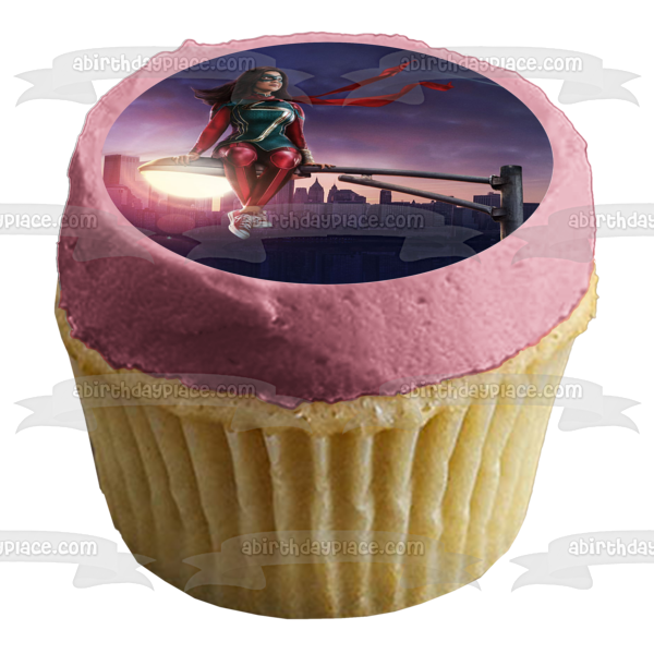 Disney Ms. Marvel Sitting on a Street Light Edible Cake Topper Image ABPID56482