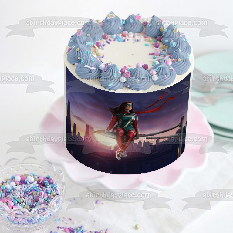 Disney Ms. Marvel Sitting on a Street Light Edible Cake Topper Image ABPID56482