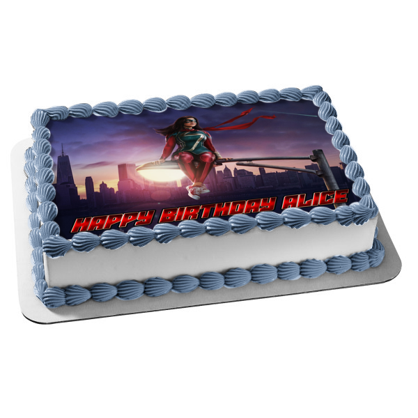 Disney Ms. Marvel Sitting on a Street Light Edible Cake Topper Image ABPID56482