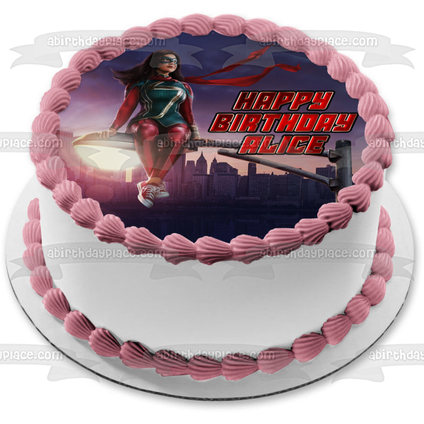 Disney Ms. Marvel Sitting on a Street Light Edible Cake Topper Image ABPID56482