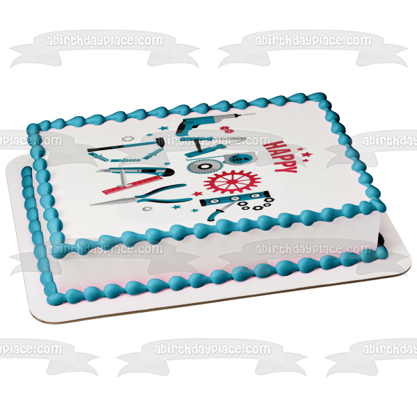 Happy Labor Day Work Tools Edible Cake Topper Image ABPID56466