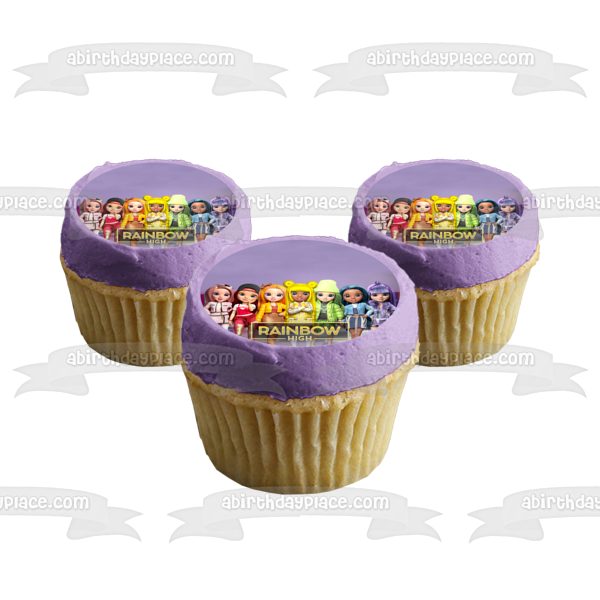 Adorno comestible para tarta Rainbow High Ainsley Amaya Sunny Ruby y Bella Imagen ABPID56485 