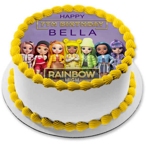 Adorno comestible para tarta Rainbow High Ainsley Amaya Sunny Ruby y Bella Imagen ABPID56485 