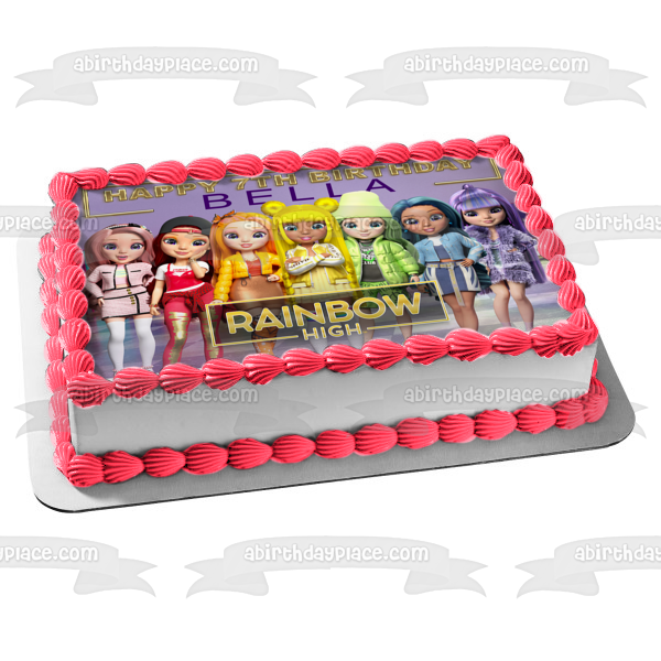 Adorno comestible para tarta Rainbow High Ainsley Amaya Sunny Ruby y Bella Imagen ABPID56485 