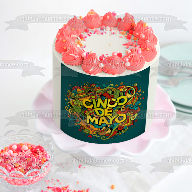 Cinco De Mayo Sombrero Cactus Maracas Chili Peppers Edible Cake Topper Image ABPID53796