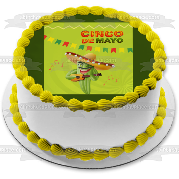 Cinco De Mayo Cactus Cantante Con Sombrero Imagen De Decoración Comestible Para Pastel ABPID53797 