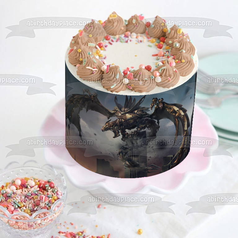 The Elder Scrolls Legends Clockwork Dragon Steampunk Fantasy Gaming Video Game Edible Cake Topper Image ABPID53522