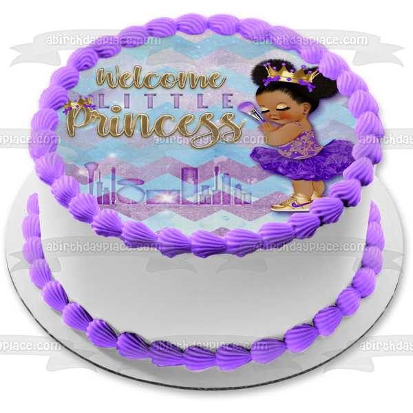 Welcome Little Makeup Princess Baby Shower Edible Cake Topper Image ABPID56499