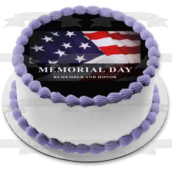 Memorial Day Remember and Honor American Flag Edible Cake Topper Image ABPID53827