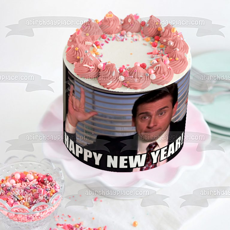 The Office Happy New Year Michael Scott Edible Cake Topper Image ABPID53555