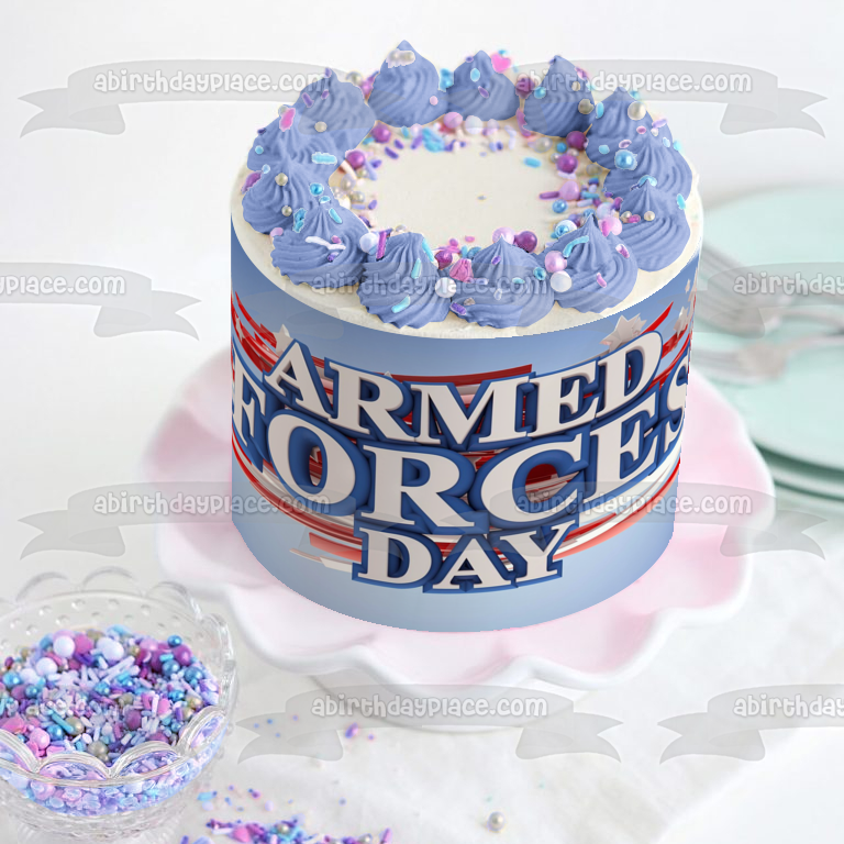 Armed Forces Day Red White and Blue Edible Cake Topper Image ABPID53834