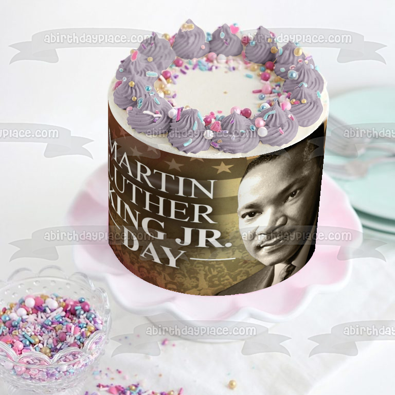 Imagen de decoración comestible para tarta con bandera estadounidense del día de Martin Luther King Jr. ABPID53562 