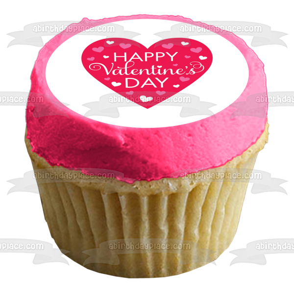 Happy Valentine's Day Pink Hearts Edible Cake Topper Image ABPID53576