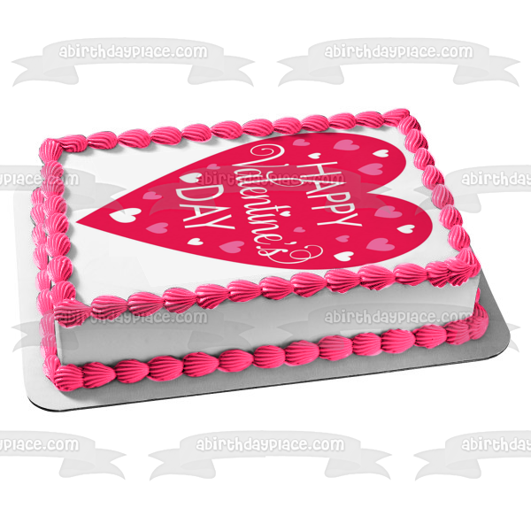 Happy Valentine's Day Pink Hearts Edible Cake Topper Image ABPID53576