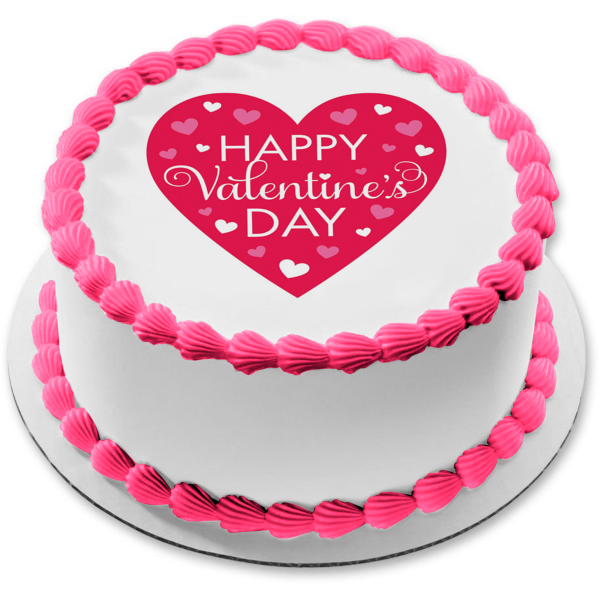 Adorno comestible para tarta con corazones rosas, Feliz día de San Valentín, imagen ABPID53576 