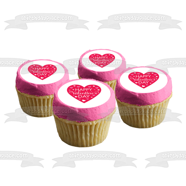 Happy Valentine's Day Pink Hearts Edible Cake Topper Image ABPID53576