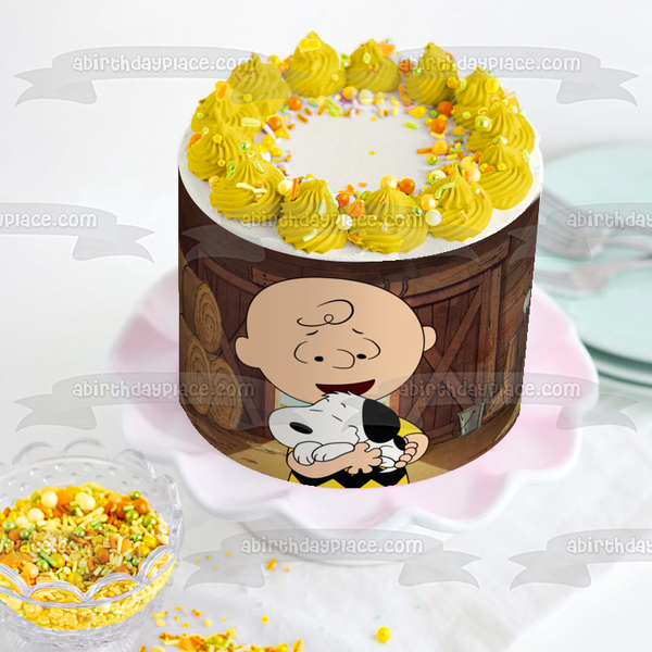 The Snoopy Show Snoopy Hugging Charlie Brown Edible Cake Topper Image ABPID53877