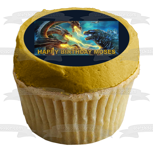 Ghidorah Godzilla feliz cumpleaños personalizable comestible pastel topper imagen ABPID53609 