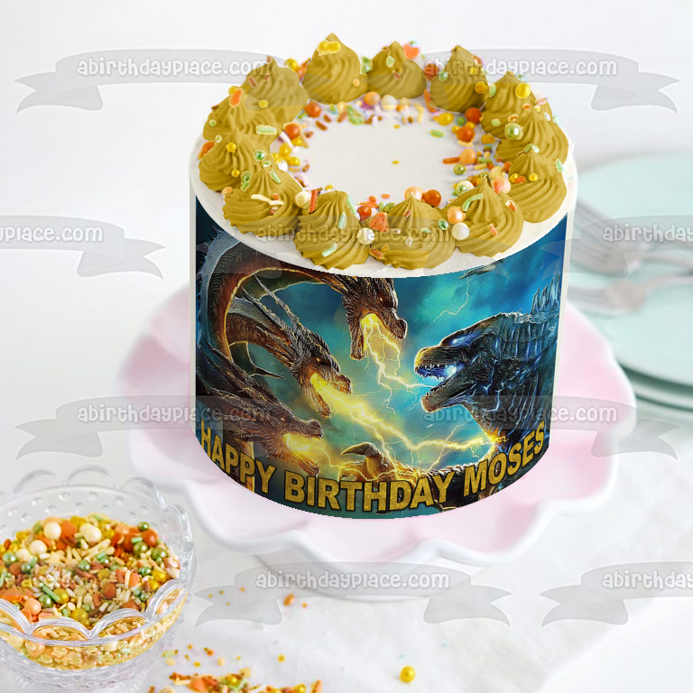 Ghidorah Godzilla feliz cumpleaños personalizable comestible pastel topper imagen ABPID53609 