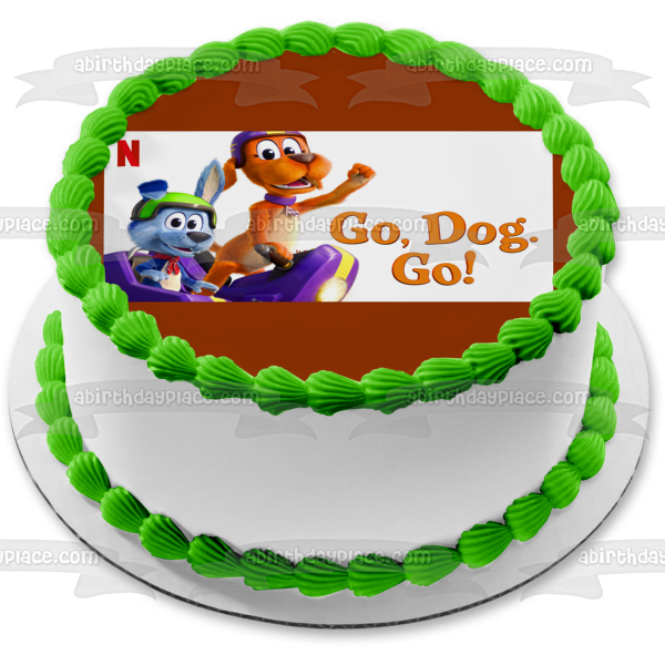 Ve, perro. ¡Ir! Imagen de decoración comestible para tarta con etiqueta Barker Scooch Pooch ABPID53883 