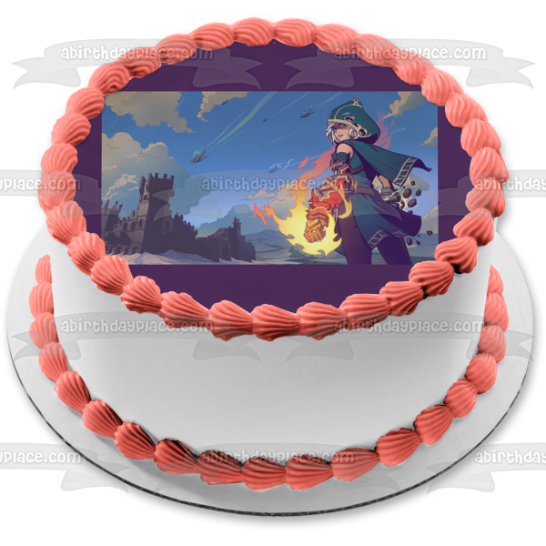 Adorno comestible para tarta con diseño de guantelete de fuego de piel de Spellbreak, imagen ABPID53667 