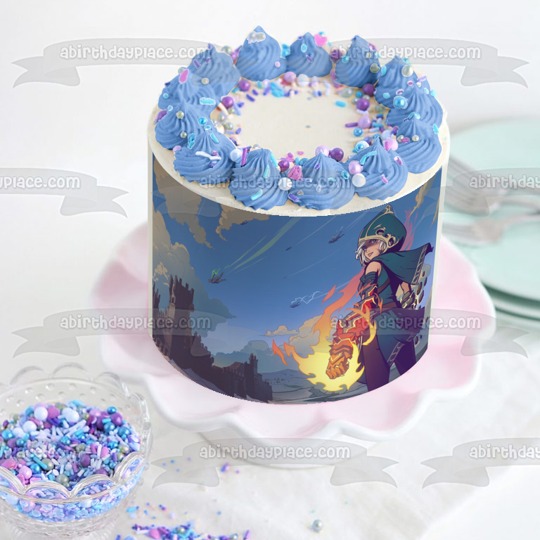 Adorno comestible para tarta con diseño de guantelete de fuego de piel de Spellbreak, imagen ABPID53667 